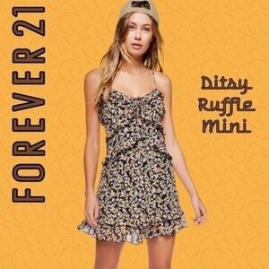 FOREVER 21 Tiered Ruffle Trim Ditsy Floral Print Plunge Neck MiniDress/Md NWT